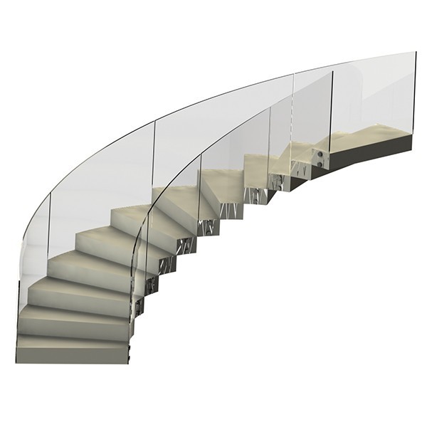 Цельностеклянные ограждения для забежных лестниц с обработкой стекла - фаска.