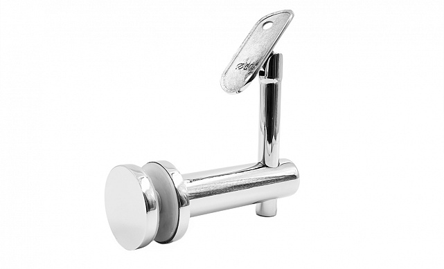 Выносной держатель поручня на стекло 8-20 мм, регулируемый, с ложементом, полированный, (AISI 304) k241-5 Выносной держатель поручня на стекло 8-20 мм, регулируемый, с ложементом, полированный, (AISI 304) k241-5