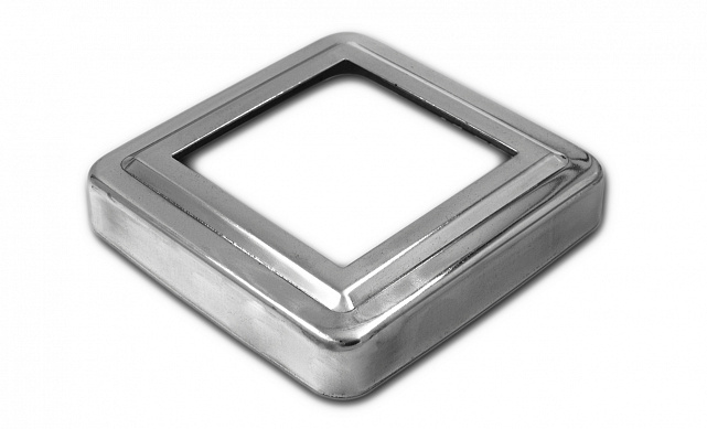 Низ стойки фигурный под трубу 50х50 мм, 83х83х0.5 мм, высота 17 мм, полированный (AISI 304) k375 Низ стойки фигурный под трубу 50х50 мм, 83х83х0.5 мм, высота 17 мм, полированный (AISI 304) k375