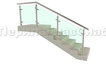 Ограждение лестницы с квадратными стойками и пластинчатыми стеклодержателями купить в Алматы