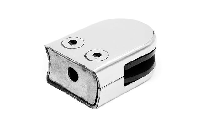 Стеклодержатель штампованный полированный под стекло 10 мм, под стойку Ø38.1 мм, (AISI 304) 40х22х53 k038-10