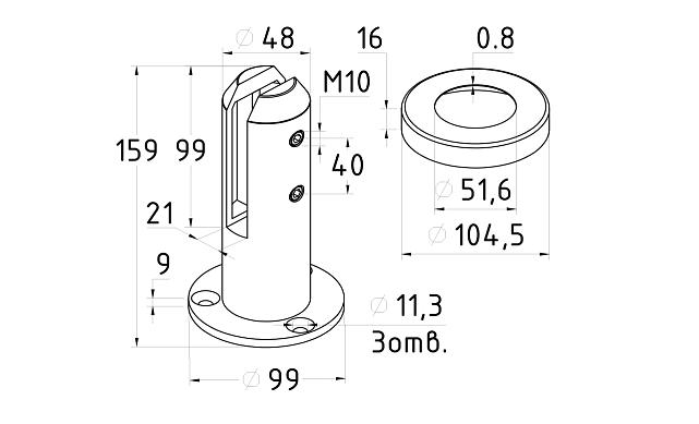 Стеклодержатель литой напольный, круглый Ø50.8х160 мм, шлифованный (aisi 304) Фk276-2 2