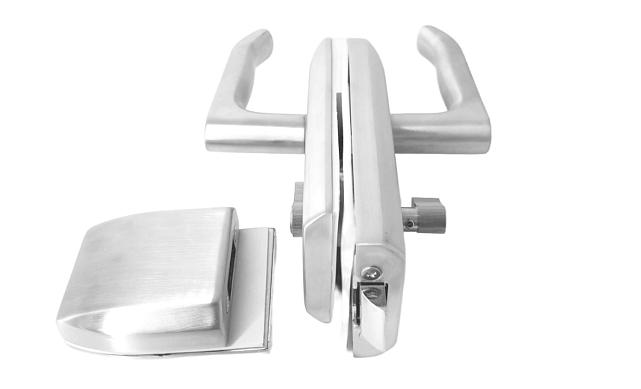 Замок с нажимной ручкой и притвором, евроцилиндр односторонний ключ/защелка, с ответной частью на стекло, шлифованный t155-3 SSS  2