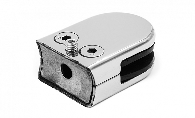 Стеклодержатель штампованный под стекло 10 мм (5+5 мм), под стойку Ø38.1 мм (39х24х55), полированный (AISI 304) k538-10 Стеклодержатель штампованный под стекло 10 мм (5+5 мм), под стойку Ø38.1 мм (39х24х55), полированный (AISI 304) k538-10