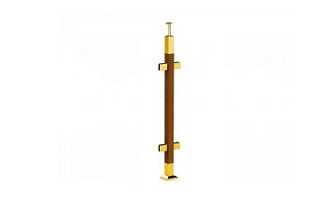 Готовая стойка 40х40х950 мм, деревянная, со вставками из нержавеющей стали 2х100 мм с 4 зажимными стеклодержателями, под золото k740-3-G купить в Алматы