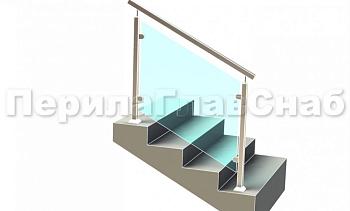 Ограждение лестницы с квадратным поручнем с зажимными стеклодержателями и квадратными стойками в Алматы. Готовые проекты ПерилаГлавСнаб