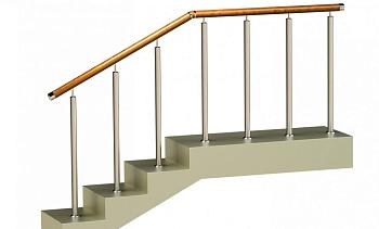 Ограждения со стойками в каждую ступень с круглым деревянным поручнем без ригелей в Алматы. Готовые проекты ПерилаГлавСнаб Ограждения со стойками в каждую ступень с круглым деревянным поручнем без ригелей в Алматы. Готовые проекты ПерилаГлавСнаб