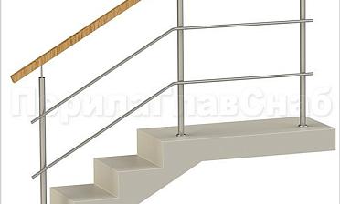 Два ригеля на сварке, квадратный деревянный поручень и круглые стойки купить в Алматы