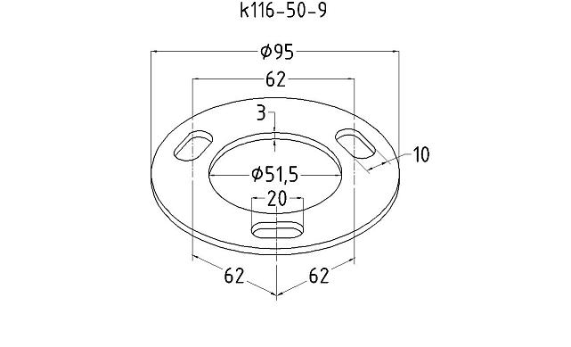 Фланец стойки 50/90х3 мм, 3 отв. М10х20, черный металл k116-50-9 2