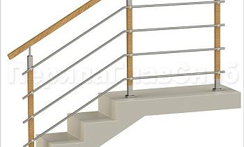 Четыре ригеля на держателях, квадратный деревянный поручень и стойки с деревянными вставками в Алматы. Готовые проекты ПерилаГлавСнаб Четыре ригеля на держателях, квадратный деревянный поручень и стойки с деревянными вставками в Алматы. Готовые проекты ПерилаГлавСнаб