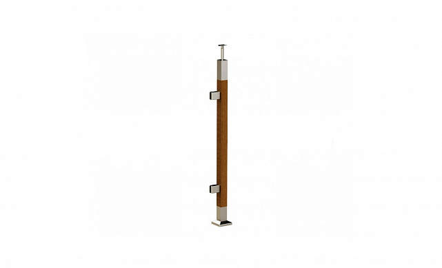 Готовая стойка 40х40х950 мм, деревянная, со вставками из нержавеющей стали 2х100 мм с 2 зажимными стеклодержателями k740-4-L Готовая стойка 40х40х950 мм, деревянная, со вставками из нержавеющей стали 2х100 мм с 2 зажимными стеклодержателями k740-4-L