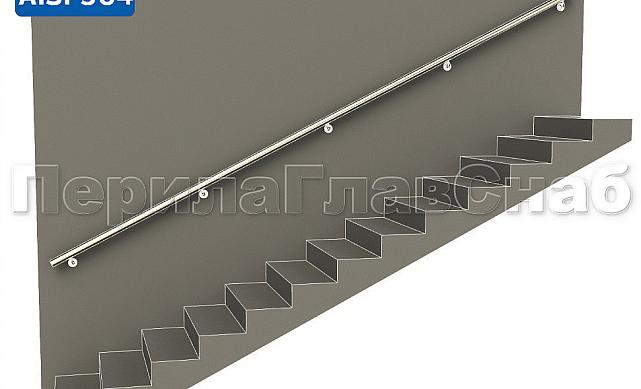 Готовый пристенный поручень с 5 держателями, длина 4300 мм (AISI 304) k730-43