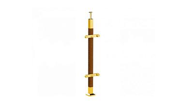 Готовая стойка 40х40х950 мм, деревянная, со вставками из нержавеющей стали 2х100 мм с 2 пластинчатыми стеклодержателями, под золото k740-2-G купить в Алматы