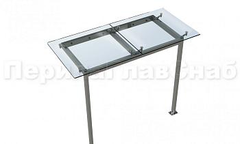 Стеклянный козырек на прямом каркасе со стойками в Алматы. Готовые проекты ПерилаГлавСнаб