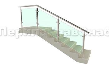 Ограждение для лестницы из нержавейки с зажимными стеклодержателями для крыльца в Алматы. Готовые проекты ПерилаГлавСнаб