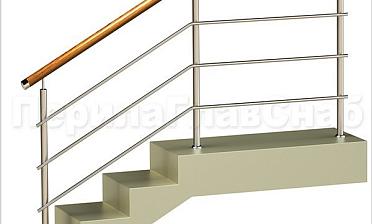 Три ригеля на сварке, круглый деревянный поручень и круглые стойки купить в Алматы