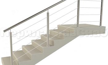 Ограждения из нержавейки. Заполнение из 4х тросиков. Квадратные стойки. в Алматы. Готовые проекты ПерилаГлавСнаб