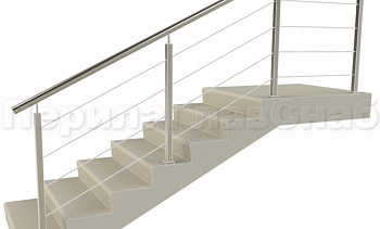 Ограждения из нержавейки. Заполнение из 4х тросиков. Квадратные стойки. в Алматы. Готовые проекты ПерилаГлавСнаб