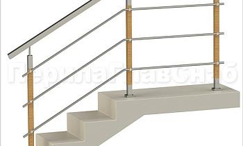 Три ригеля на держателях, квадратные поручень и деревянные стойки в Алматы. Готовые проекты ПерилаГлавСнаб