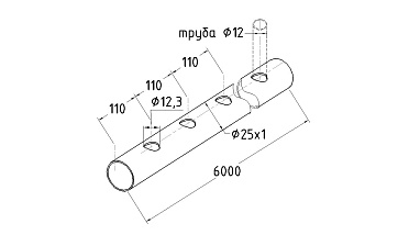 Труба AISI 304 25х1х6000, с перфорацией под  Ø12, 30°, GRIT 600 837-5 купить в Алматы Труба AISI 304 25х1х6000, с перфорацией под  Ø12, 30°, GRIT 600 837-5 купить в Алматы