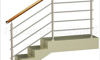 Четыре ригеля на держателях, круглый деревянный поручень и круглые стойки в Алматы. Готовые проекты ПерилаГлавСнаб Четыре ригеля на держателях, круглый деревянный поручень и круглые стойки в Алматы. Готовые проекты ПерилаГлавСнаб