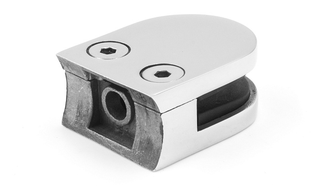 Стеклодержатель литой под стекло 8 мм (4+4 мм), под стойку Ø38.1 мм 40х22х49, полированный (AISI 304) k001-4 Стеклодержатель литой под стекло 8 мм (4+4 мм), под стойку Ø38.1 мм 40х22х49, полированный (AISI 304) k001-4