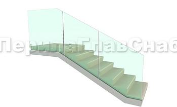 Цельностеклянное ограждение на зажимном алюминиевом профиле для крыльца в Алматы. Готовые проекты ПерилаГлавСнаб