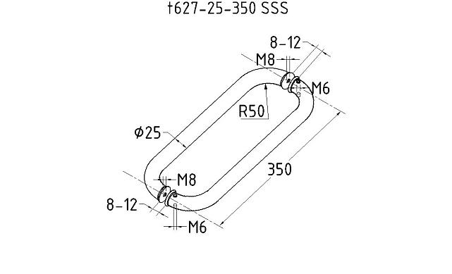 Ручка двухсторонняя для стекла 8-12 мм, 25х350 мм, шлифованная t627-25-350 SSS 2