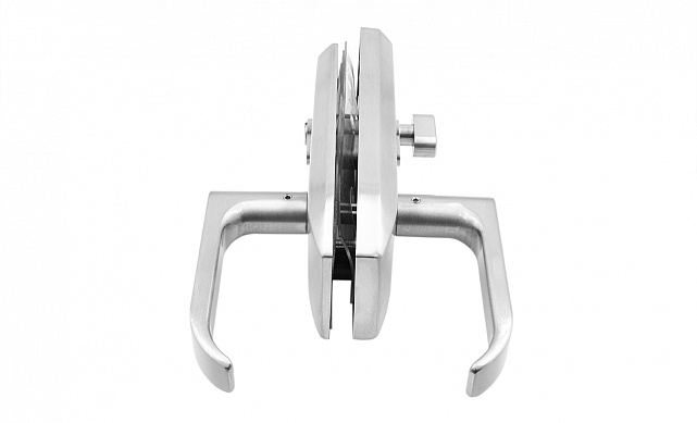 Замок для стеклянной двери с нажимной ручкой и притвором, евроцилиндр односторонний ключ/защелка, с ответной частью на стену, шлифованный t155-2 SSS  6