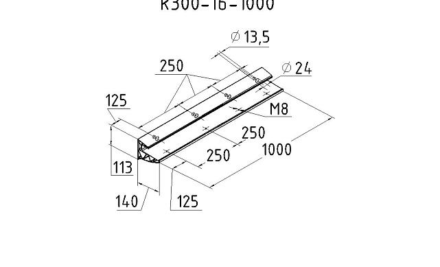 Комплект профиля козырькового анодированного, для стекла 16 мм (8+8 мм), 1000 мм  k300-16-1000 5