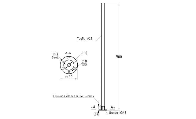 Готовая стойка Ø25,4 мм, с фланцем, высота 900мм, полированная (aisi 304) k701-25-304 2