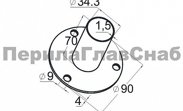 Треханкерная закладная для трубы Ø38.1х1.5 мм, на деревянную ступень ФЛАНЕЦ 3 мм (AISI 316) k232-3 2