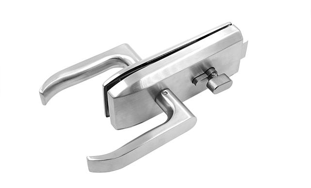 Замок для стеклянной двери с нажимной ручкой без притвора, евроцилиндр односторонний ключ/защелка, в комплекте ответная часть на стекло t155 SSS  4