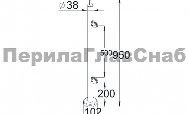 Стойка круглая Ø38.1: 2 литых зажимных стеклодержателя, полированная, высота 950 мм (AISI 304) k722-R 3 Стойка круглая Ø38.1: 2 литых зажимных стеклодержателя, полированная, высота 950 мм (AISI 304) k722-R 3