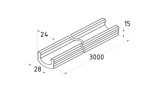 Рассеиватель света для поручня с пазом 24х24 выпуклый (хлыст 3 метра) k777-1 3