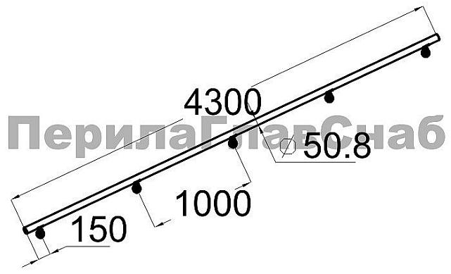 Готовый пристенный поручень с 5 держателями, длина 4300 мм (AISI 304) k730-43 2