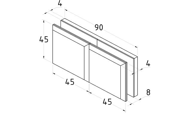 Коннектор для душевой кабины стекло-стекло 180° 45х45 мм латунь-хром, полированный t734 PC 3