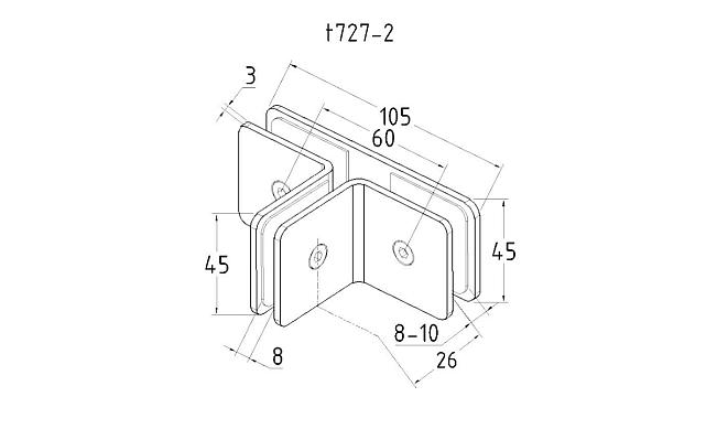 Коннектор для душевой кабины на 3 стекла полированный t727-2 PSS  3