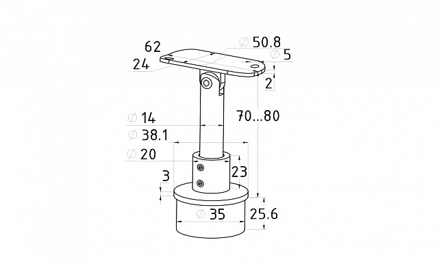 Наконечник регулируемый по высоте на стойку Ø38.1х1.5 мм, с регулируемым ложементом под поручень Ø50.8, литой, полированный, нержавеющий (AISI 304) k317-2 2 Наконечник регулируемый по высоте на стойку Ø38.1х1.5 мм, с регулируемым ложементом под поручень Ø50.8, литой, полированный, нержавеющий (AISI 304) k317-2 2