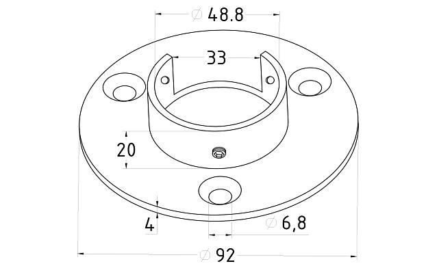 Фланец для трубы Ø48.3 мм, под 3 самореза 6.8 мм, литой, полированный, (AISI 304) k238-3 3