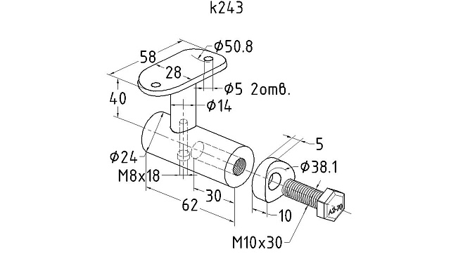 Держатель поручня к стойке Ø38.1 мм, с ложементом для трубы Ø50.8 мм полированный, литой (AISI 304) k243 2 Держатель поручня к стойке Ø38.1 мм, с ложементом для трубы Ø50.8 мм полированный, литой (AISI 304) k243 2