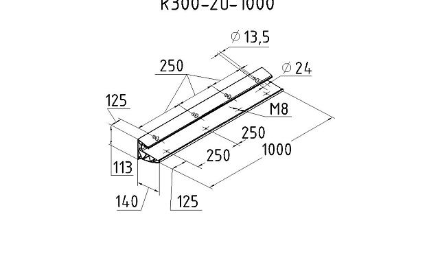 Комплект профиля козырькового анодированного, для стекла 20 мм (10+10 мм), 1000 мм  k300-20-1000 5