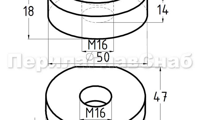 Комплект торцевого крепления несущего стекла, гайка-шайба Ø50х10х18 мм с внутренней резьбой М16, полированный (aisi 201) k277-5 2