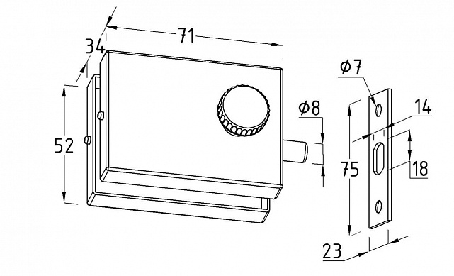 Защелка с ответной частью на стену и пол, шлифованная, вырез 17 t138 SSS 4 Защелка с ответной частью на стену и пол, шлифованная, вырез 17 t138 SSS 4
