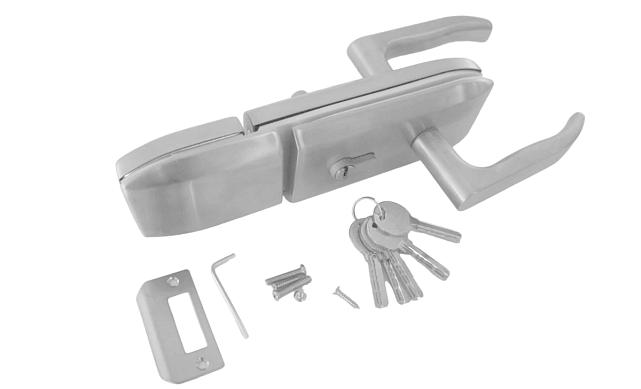 Замок с нажимной ручкой и притвором, евроцилиндр односторонний ключ/защелка, с ответной частью на стекло, шлифованный t155-3 SSS  5