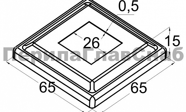 Низ стойки фигурный под трубу 25х25 мм, 66х66х0.4, высота 16 мм, полированный (AISI 304) k374 2 Низ стойки фигурный под трубу 25х25 мм, 66х66х0.4, высота 16 мм, полированный (AISI 304) k374 2