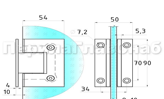 Петля для душевой кабины стена-стекло 90° 90х55 мм AISI 304 полированная t301-2 PSS 3