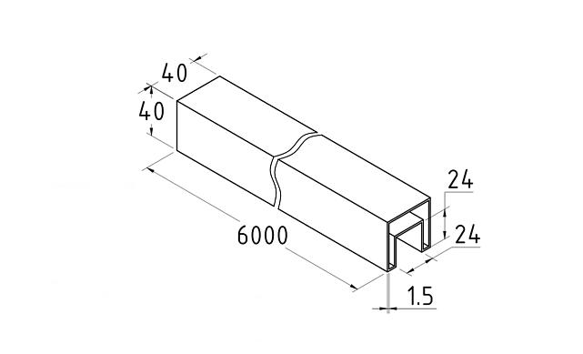 Труба 40х40 мм с пазом 24 х 24 под стекло, AISI201 #600 k856-3 2