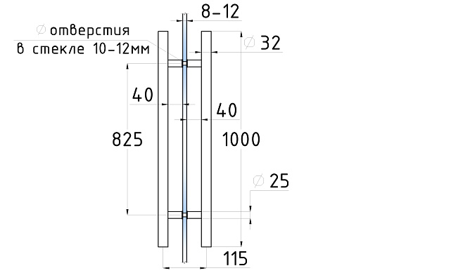 Ручка для стеклянной двери рейлинг двухсторонняя для стекла 8-12 мм, 32х825х1000 мм, шлифованная t633-1000 SSS  3 Ручка для стеклянной двери рейлинг двухсторонняя для стекла 8-12 мм, 32х825х1000 мм, шлифованная t633-1000 SSS  3
