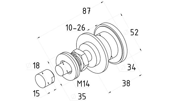 Рутель под стекло 10-26 мм, шпилька М14, регулируемый, разборный (AISI 304) k269-6 4